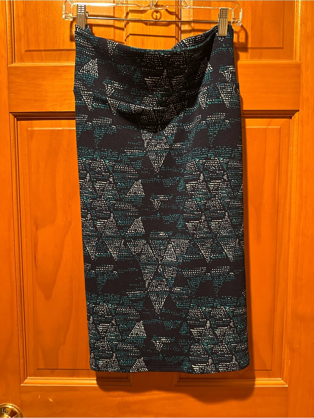 LuLaRoe Cassie Black and Teal Geometric Pencil Skirt